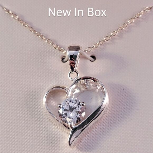 Sterling Open Heart Clear CZ  Necklace - Ne… - Picture 1 of 8